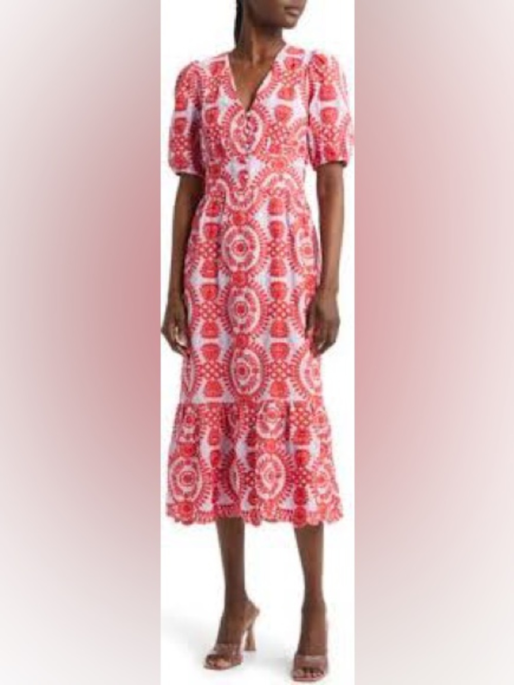 Adelyn Rae Luisa Embroidered Cotton‎ Midi Dress XS